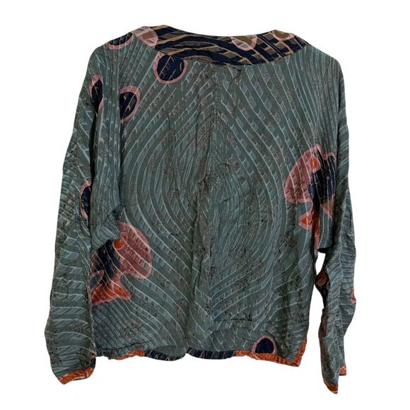 Kusnadi Top Womens Long Sleeve Button Up Fish Art Lagenlook Colorblock Handmade - Picture 2 of 12